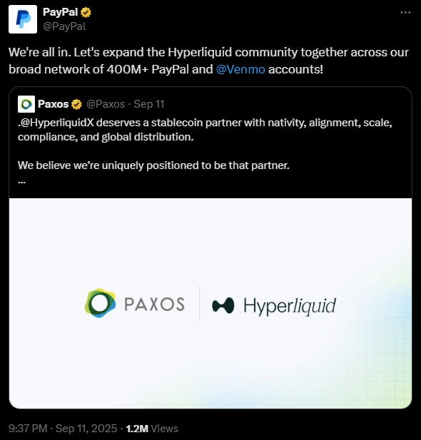 Hyperliquid catches the eye of PayPal & Paxos.